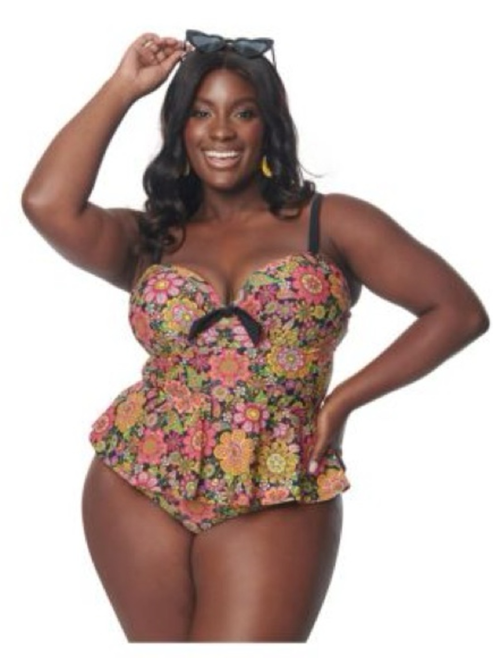 Unique Vintage Plus Size Kaleidoscope Floral Solana Tankini Swim Top and bottom